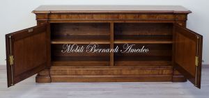 Sideboard in solid walnut 2 doors with olive wood inlays